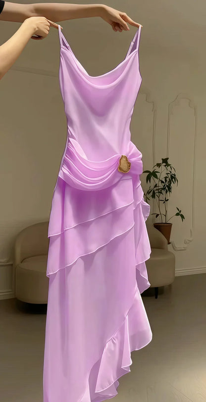 Ivory Chiffon Pleated Homecoming Dress - V-Neck Tea Length Party Gown