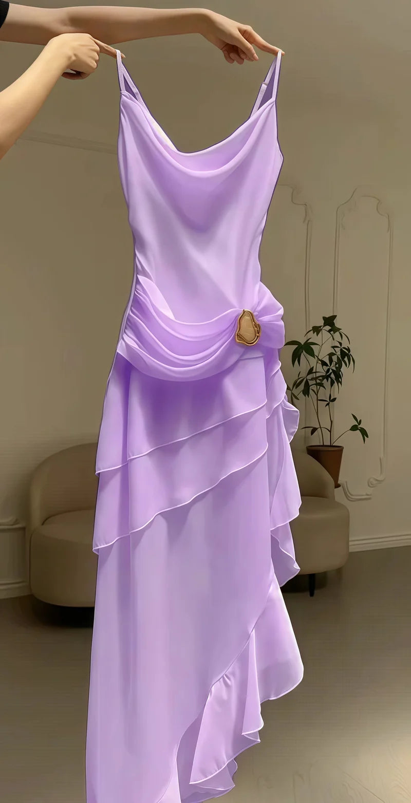 Ivory Chiffon Pleated Homecoming Dress - V-Neck Tea Length Party Gown