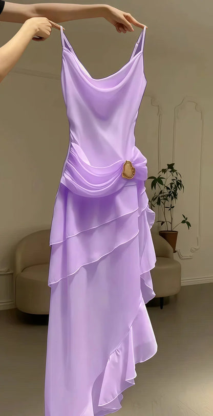 Ivory Chiffon Pleated Homecoming Dress - V-Neck Tea Length Party Gown