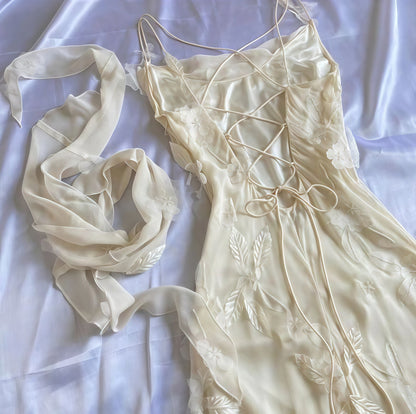 Ivory Floral Appliques Chiffon Party Dress Spring/Summer Lace Up Back Prom Dress,AST1762