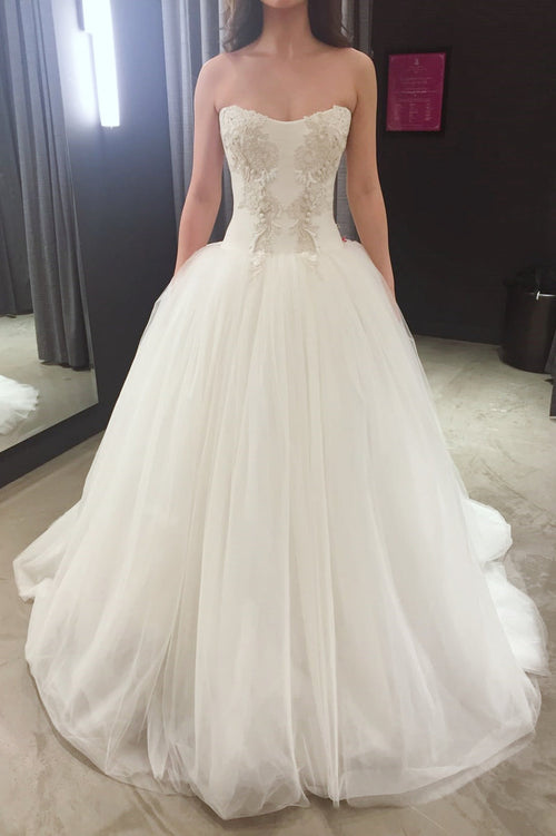 Ivory Strapless A-line Wedding Dresses Appliques Bridal Dress,AST1962