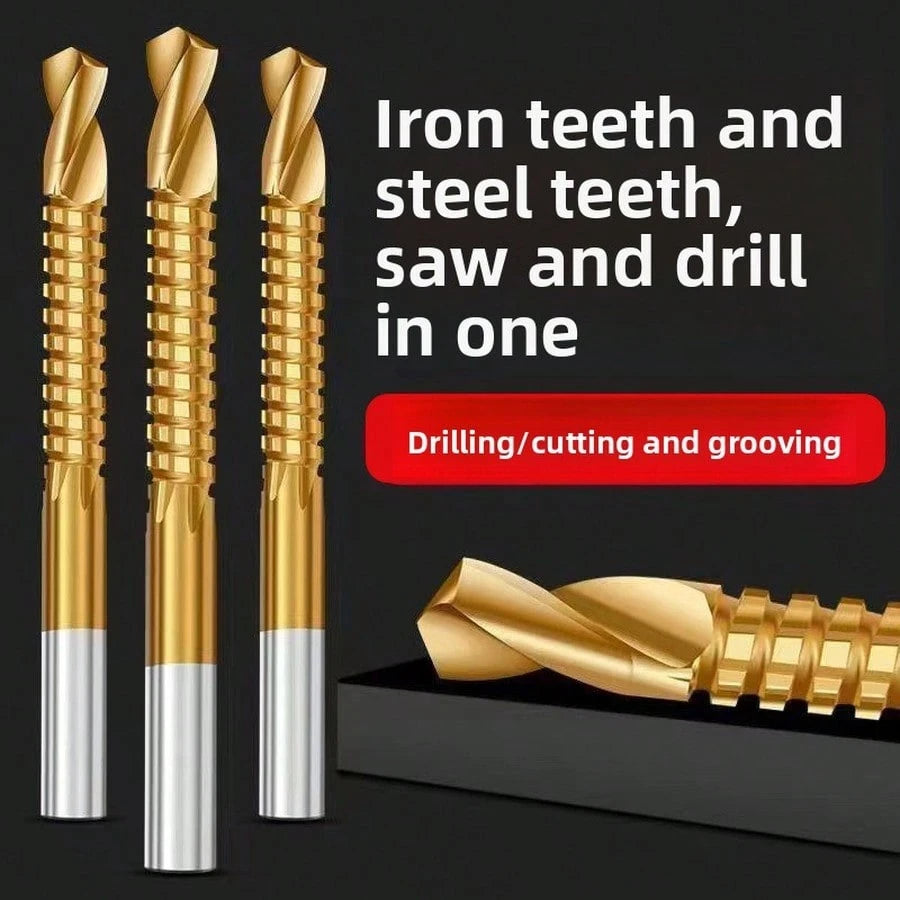 Jagged Twist Drill Bit, High-Speed Steel Tapered Drill Bit, For Drilling, Reaming And Slotting, Titanium Coated Jagged Drill Bit