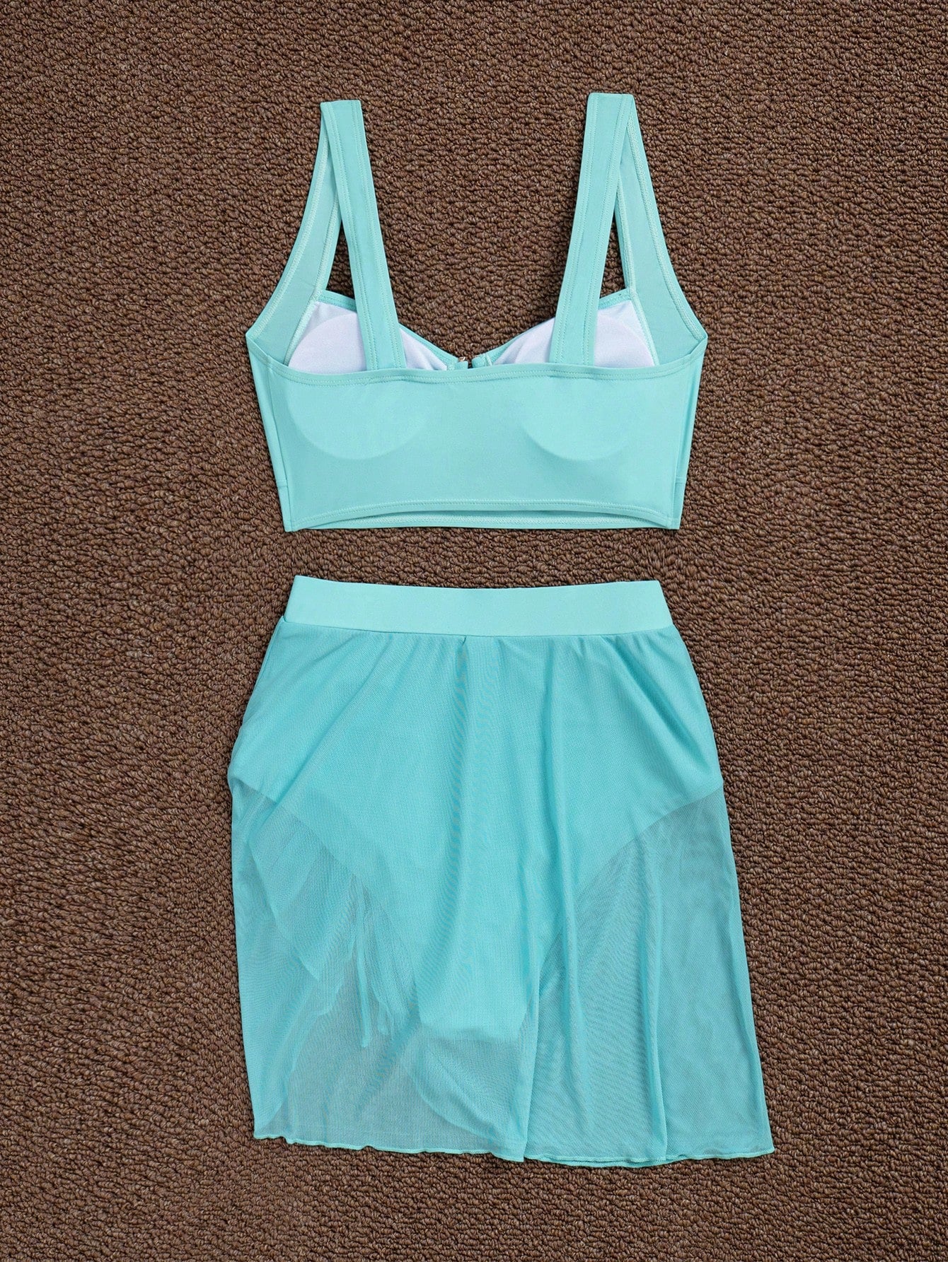 jeederkim New Summer Women Bikini Top With Metal Decor, Matching Sheer Mini Skirt, Perfect For Beach Wear Vacation