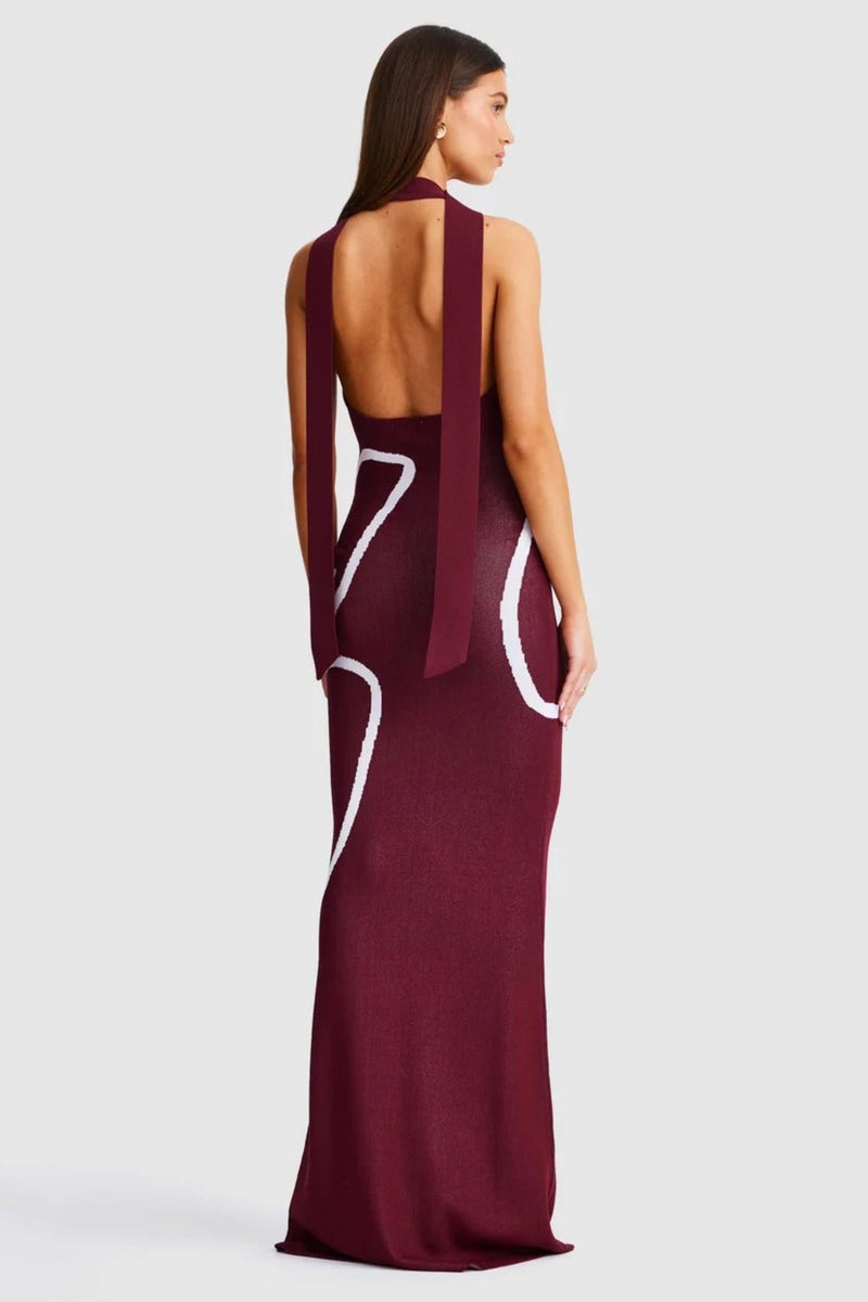 Jemima Halterneck Maxi Dress - Cranberry