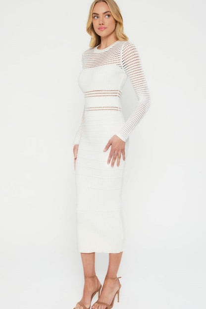 Jessa Crochet Midi Dress - White - SHOPJAUS - JAUS