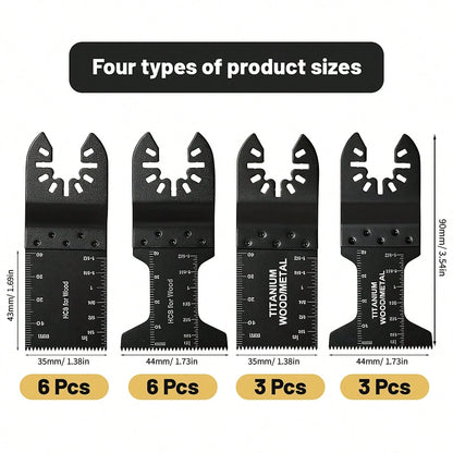 JIASLING Black 18pcs Titanium Multi Tool Blades Professional Universal Quick Release Oscillating Saw Blades For Cutting Metal Nails Wood And Plastic Compatible