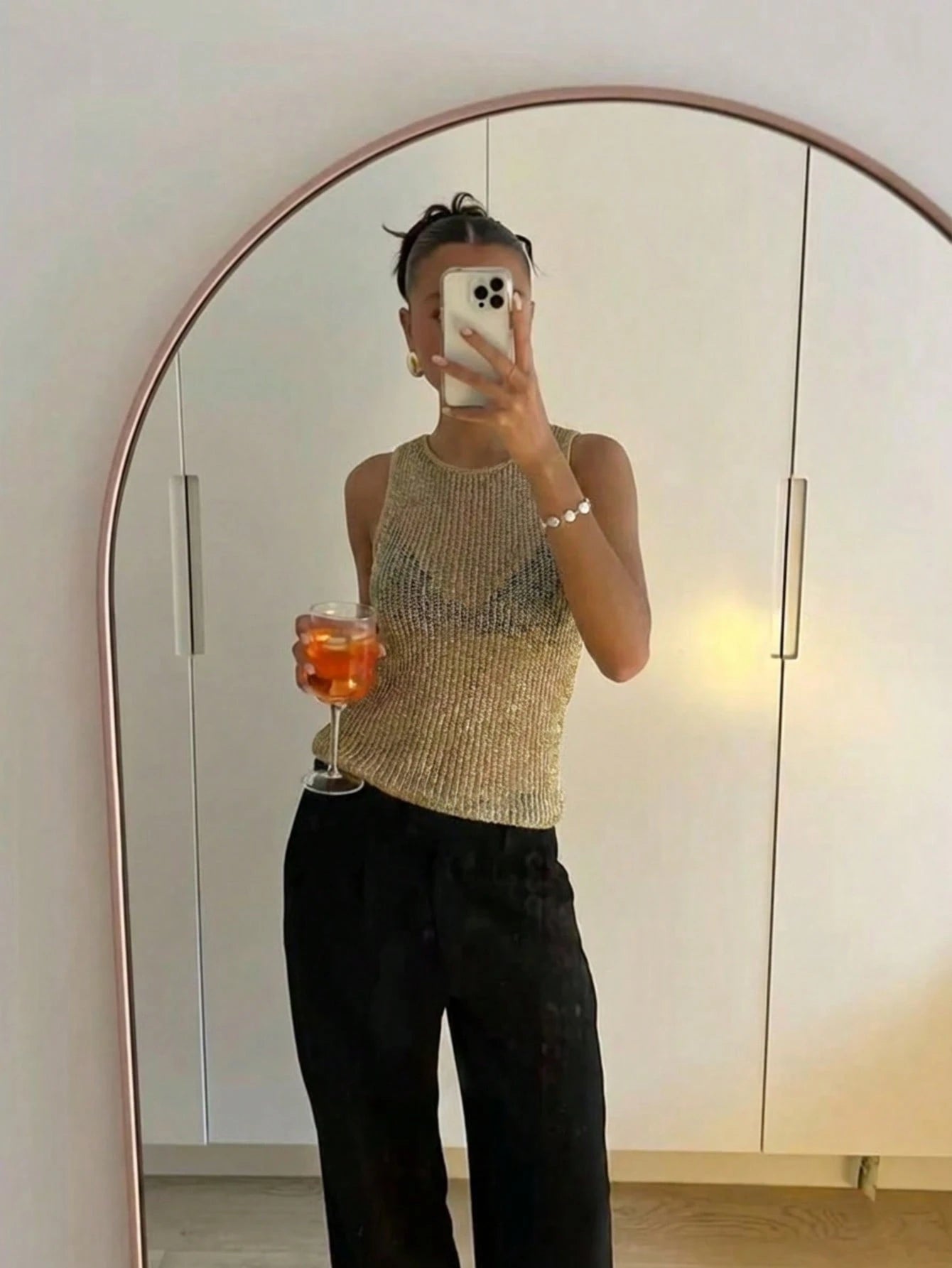 Joy Knit Women's Spring/Summer Fashion New Style Summer Holiday- Spring Women- Elegant Minimalist Casual Versatile Beach Hollow Shiny Gold Vacation
