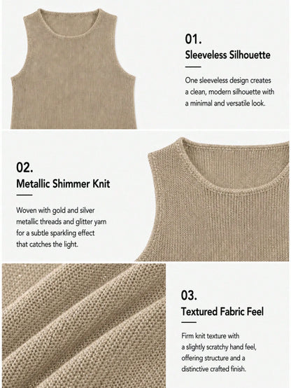 Joy Knit Women's Spring/Summer Fashion New Style Summer Holiday- Spring Women- Elegant Minimalist Casual Versatile Beach Hollow Shiny Gold Vacation