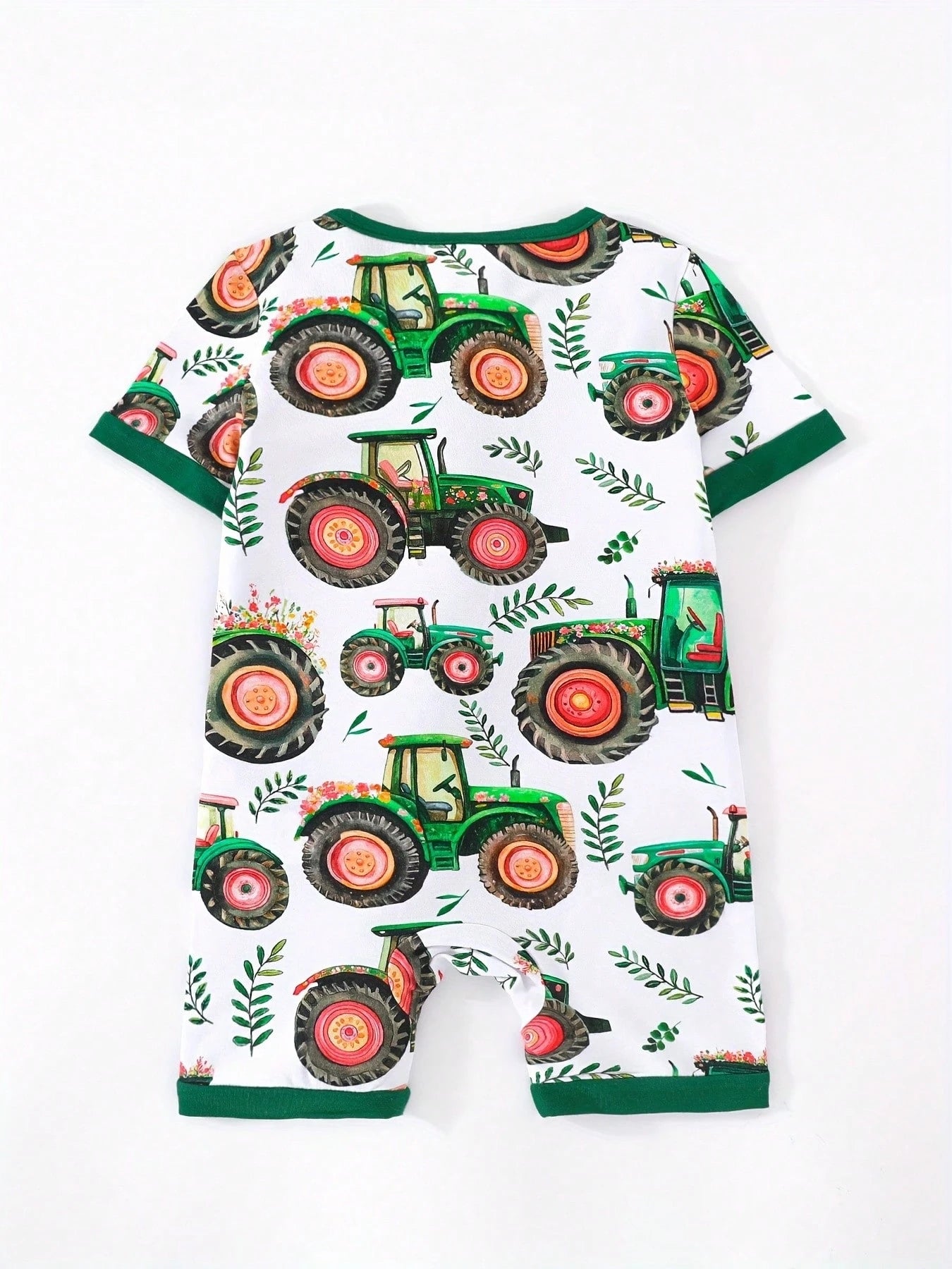 JUNBLEBABY Boys Bamboo Fiber Short Sleeve Romper, Fram Excavator & Floral Print,Double Zipper Easy Diaper Change, Summer Outdoor Outfit For 0-24M Baby