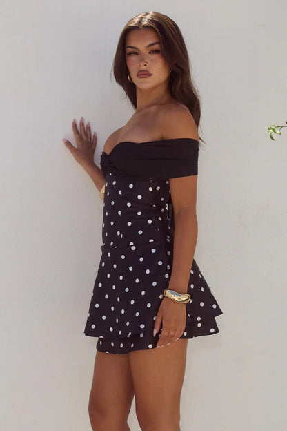 Kadie Mini Dress - Black/White Polka