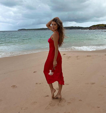 Kelsey Midi Dress - Red - JAUS