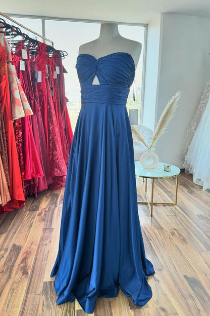 Keyhole Navy Blue Sweetheart A-line Long Formal Dress