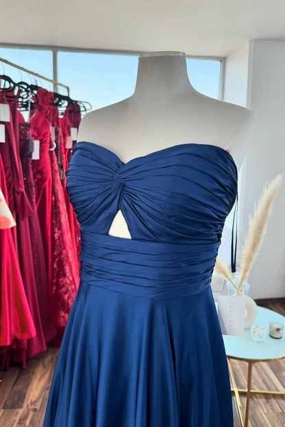 Keyhole Navy Blue Sweetheart A-line Long Formal Dress