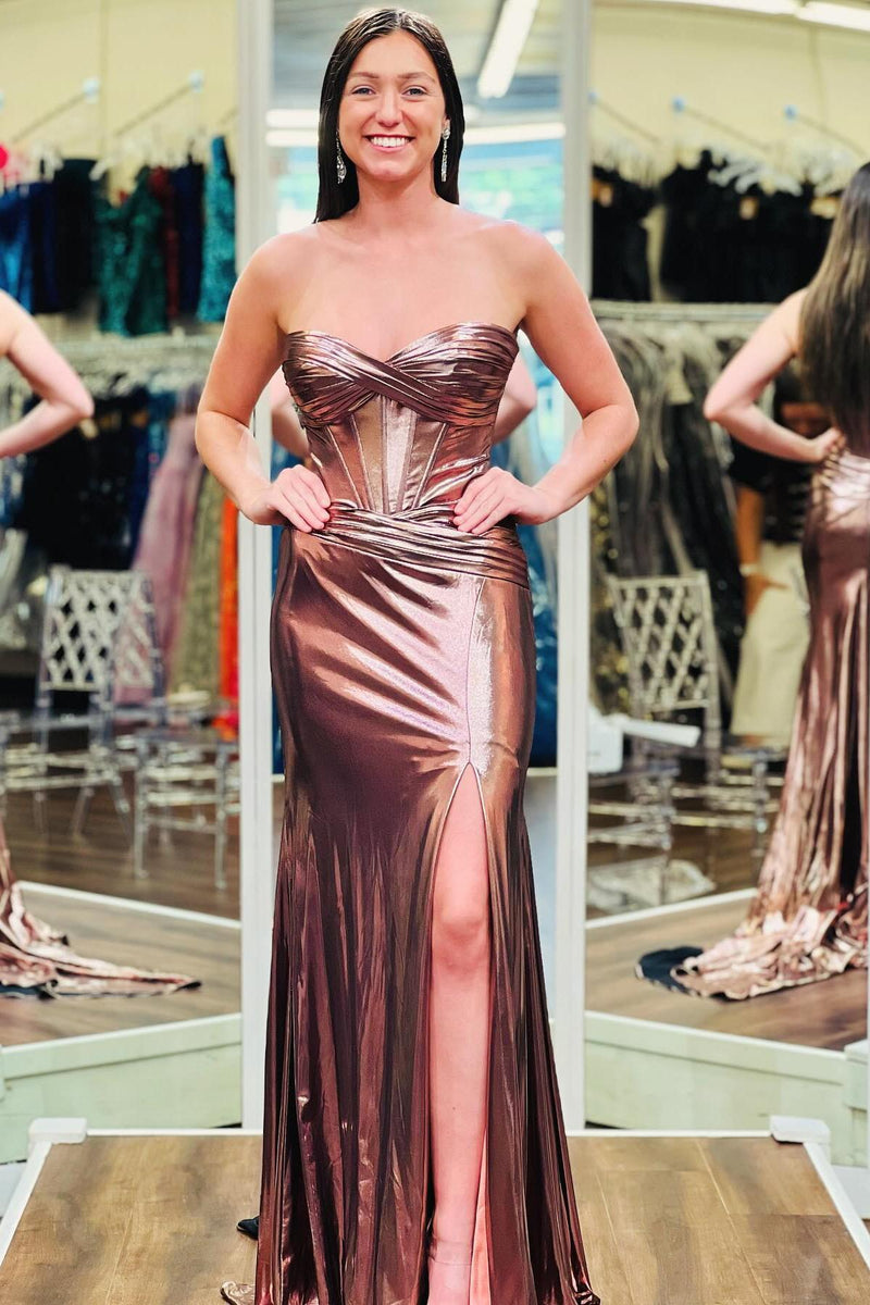 Keyhole Purple Metallic Ruched Long Formal Dress