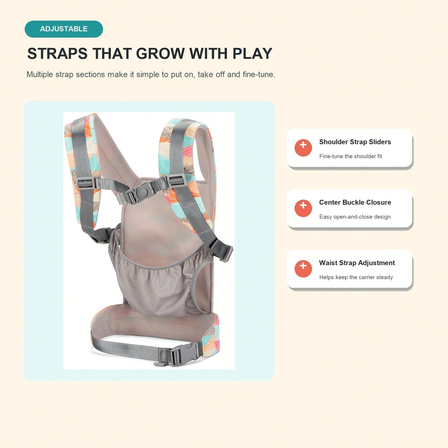 Kids Doll Carrier For Stuffed Animals, Adjustable Pretend Play Front Carrier With Colorful Print