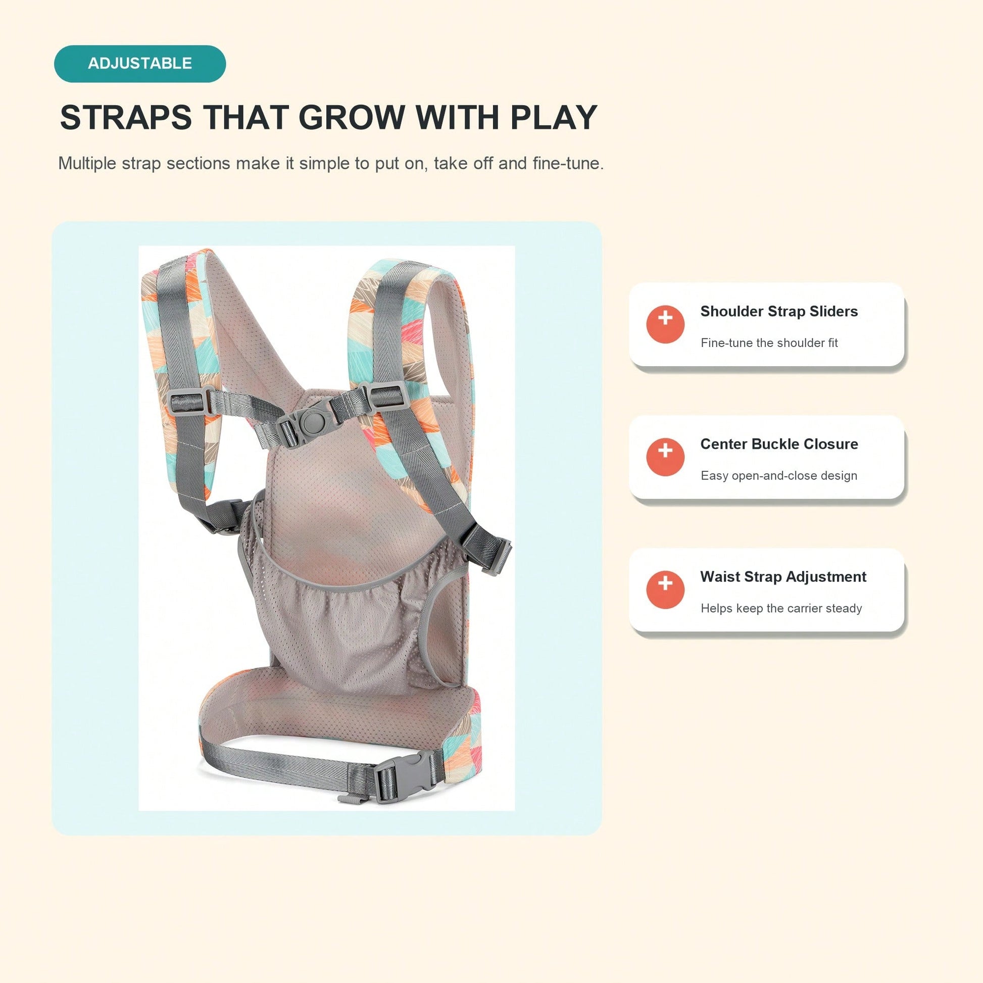 Kids Doll Carrier For Stuffed Animals, Adjustable Pretend Play Front Carrier With Colorful Print
