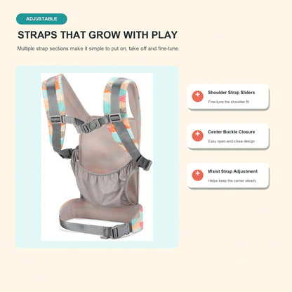 Kids Doll Carrier For Stuffed Animals, Adjustable Pretend Play Front Carrier With Colorful Print