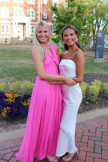Knot Front Hot Pink Chiffon Halter Maxi Dress