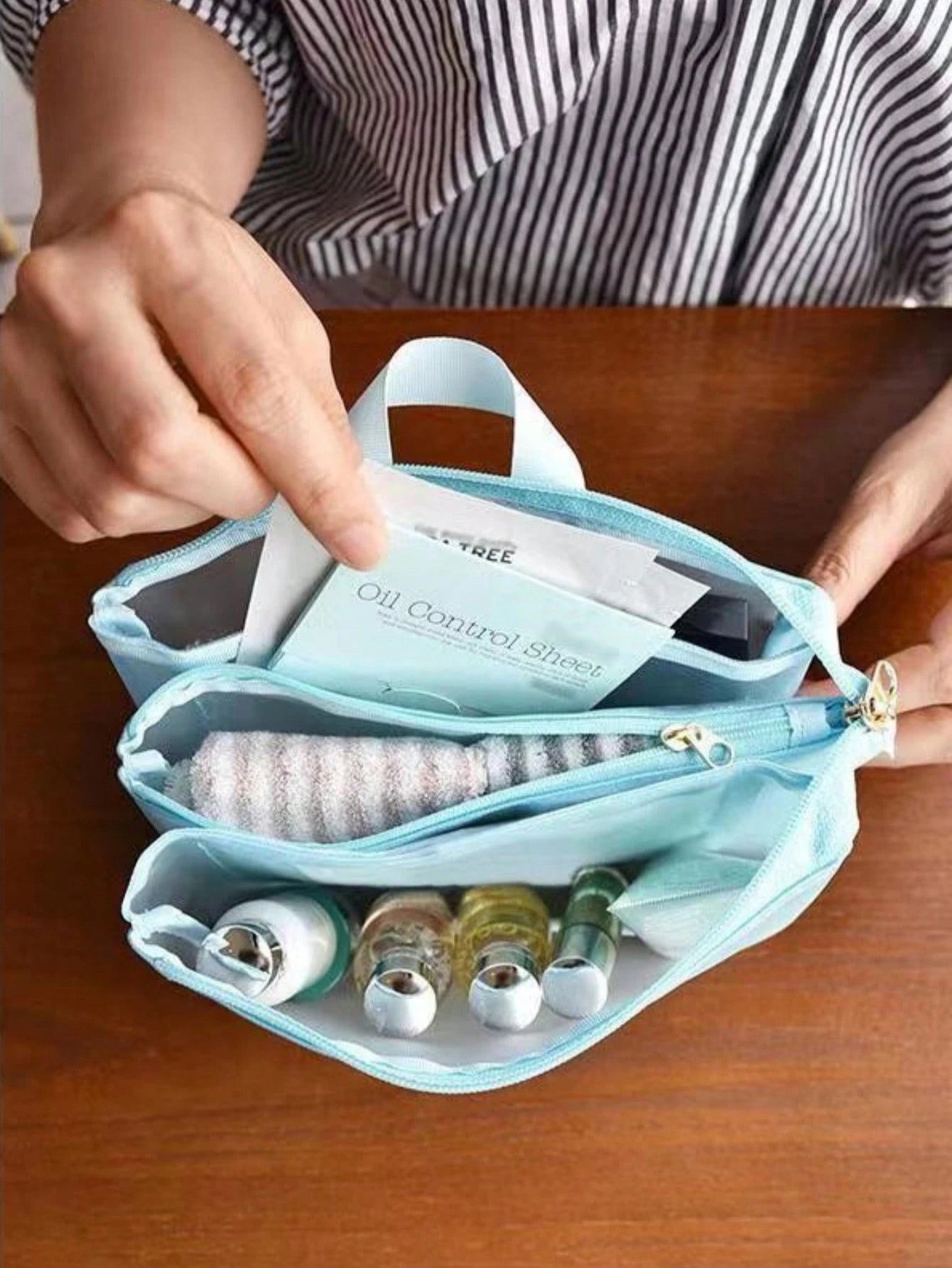 Korean Style Minimalist Transparent Mesh Makeup Bag, Small Portable Large Capacity Storage Pouch For Toiletries And Cosmetics