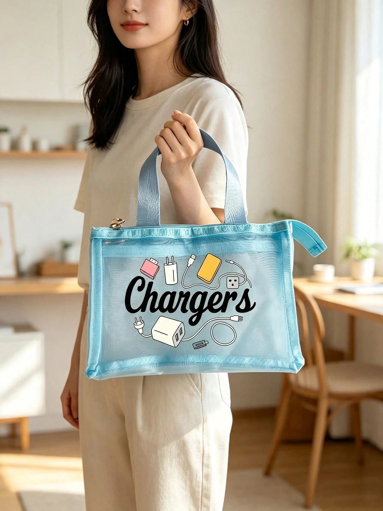 Korean Style Minimalist Transparent Mesh Makeup Bag, Small Portable Large Capacity Storage Pouch For Toiletries And Cosmetics