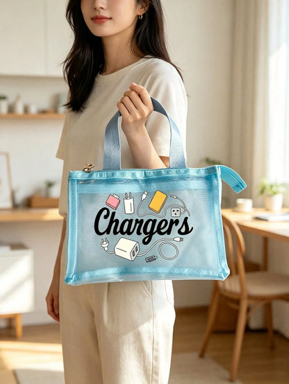 Korean Style Minimalist Transparent Mesh Makeup Bag, Small Portable Large Capacity Storage Pouch For Toiletries And Cosmetics
