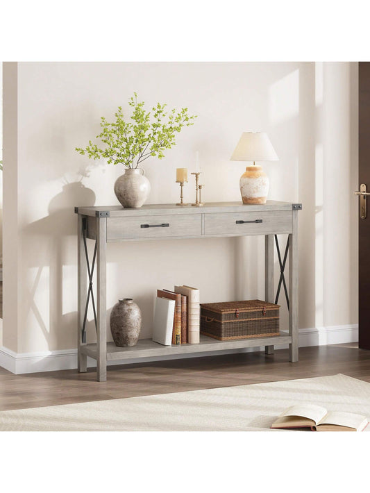 KYBOLT Woode Entryway Table, Farmhouse Console Table With 2 Drawers, Sofa Table With Storage For Living Room, Hallway Foyer Table Home Furniture