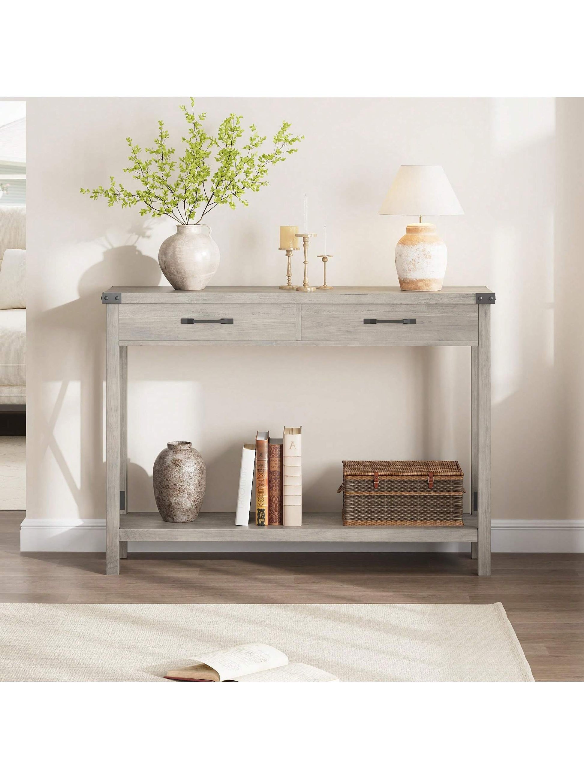 KYBOLT Woode Entryway Table, Farmhouse Console Table With 2 Drawers, Sofa Table With Storage For Living Room, Hallway Foyer Table Home Furniture