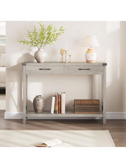 KYBOLT Woode Entryway Table, Farmhouse Console Table With 2 Drawers, Sofa Table With Storage For Living Room, Hallway Foyer Table Home Furniture