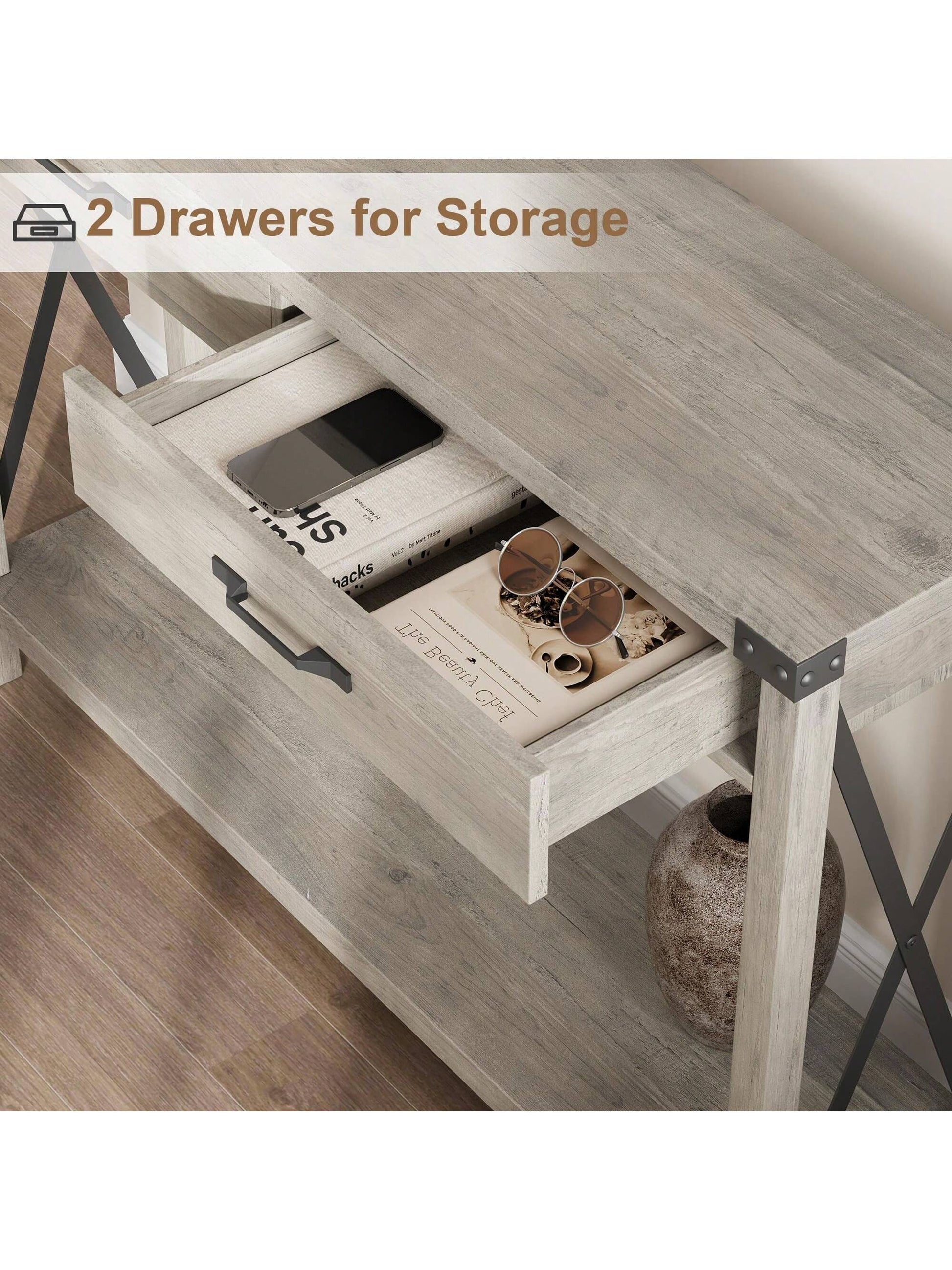 KYBOLT Woode Entryway Table, Farmhouse Console Table With 2 Drawers, Sofa Table With Storage For Living Room, Hallway Foyer Table Home Furniture