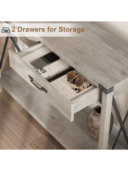 KYBOLT Woode Entryway Table, Farmhouse Console Table With 2 Drawers, Sofa Table With Storage For Living Room, Hallway Foyer Table Home Furniture