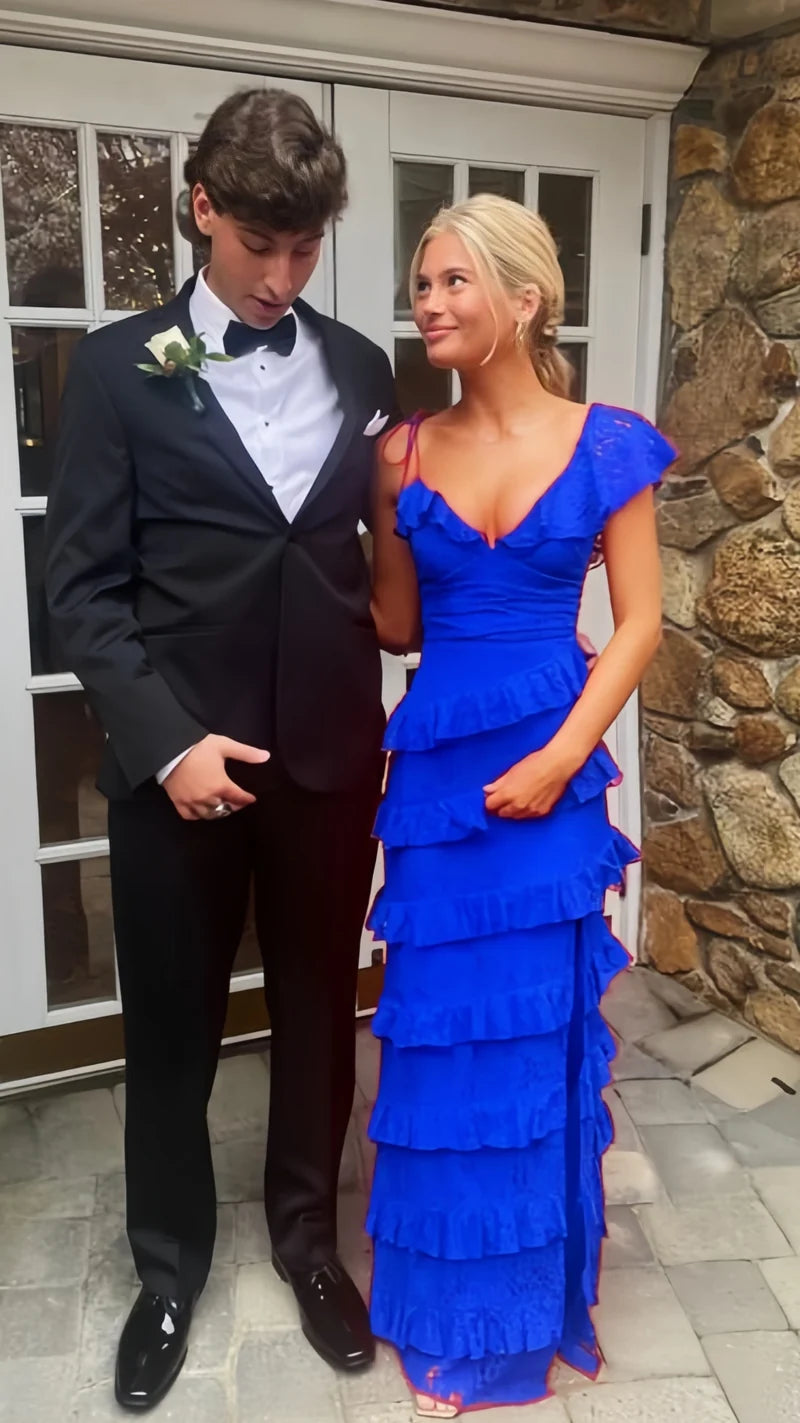 Lace Red Long Prom Dresses Evening Dress With Slit,AST2073
