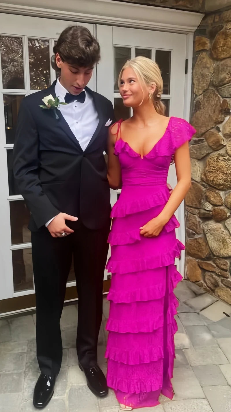 Lace Red Long Prom Dresses Evening Dress With Slit,AST2073