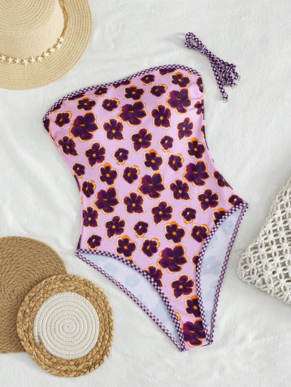Ladies' Spring And Summer Floral Outfit, A One-Piece Swimsuit, Essential For Island Tourism And Vacation Beach