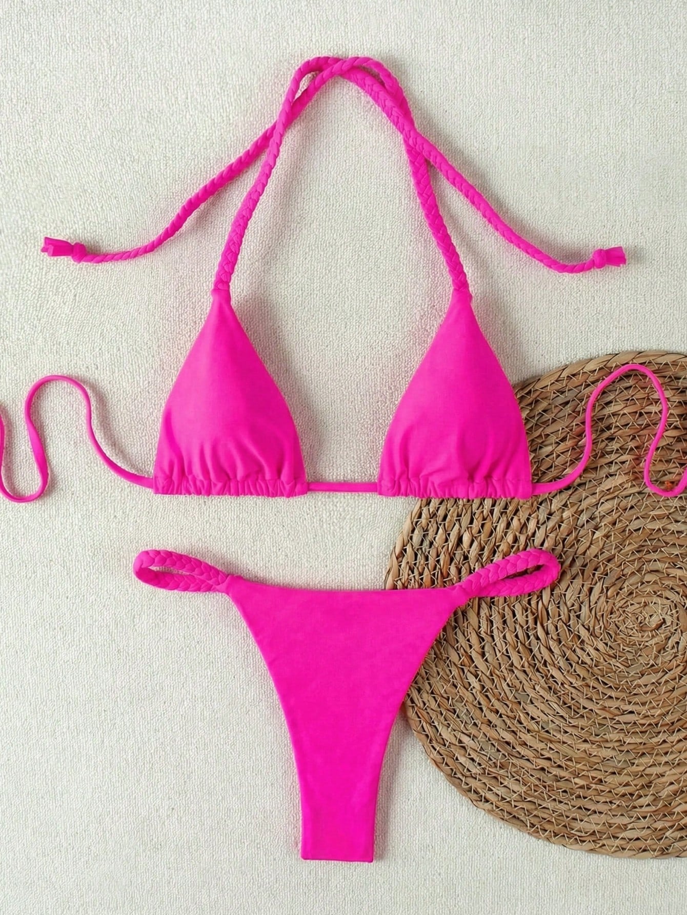 Ladies' Yellow Braided Strap Halter Bikini 2026 Spring Summer, Sexy Triangle Two Pieces Swimwear Set Ideal For Beach Summer Vacation