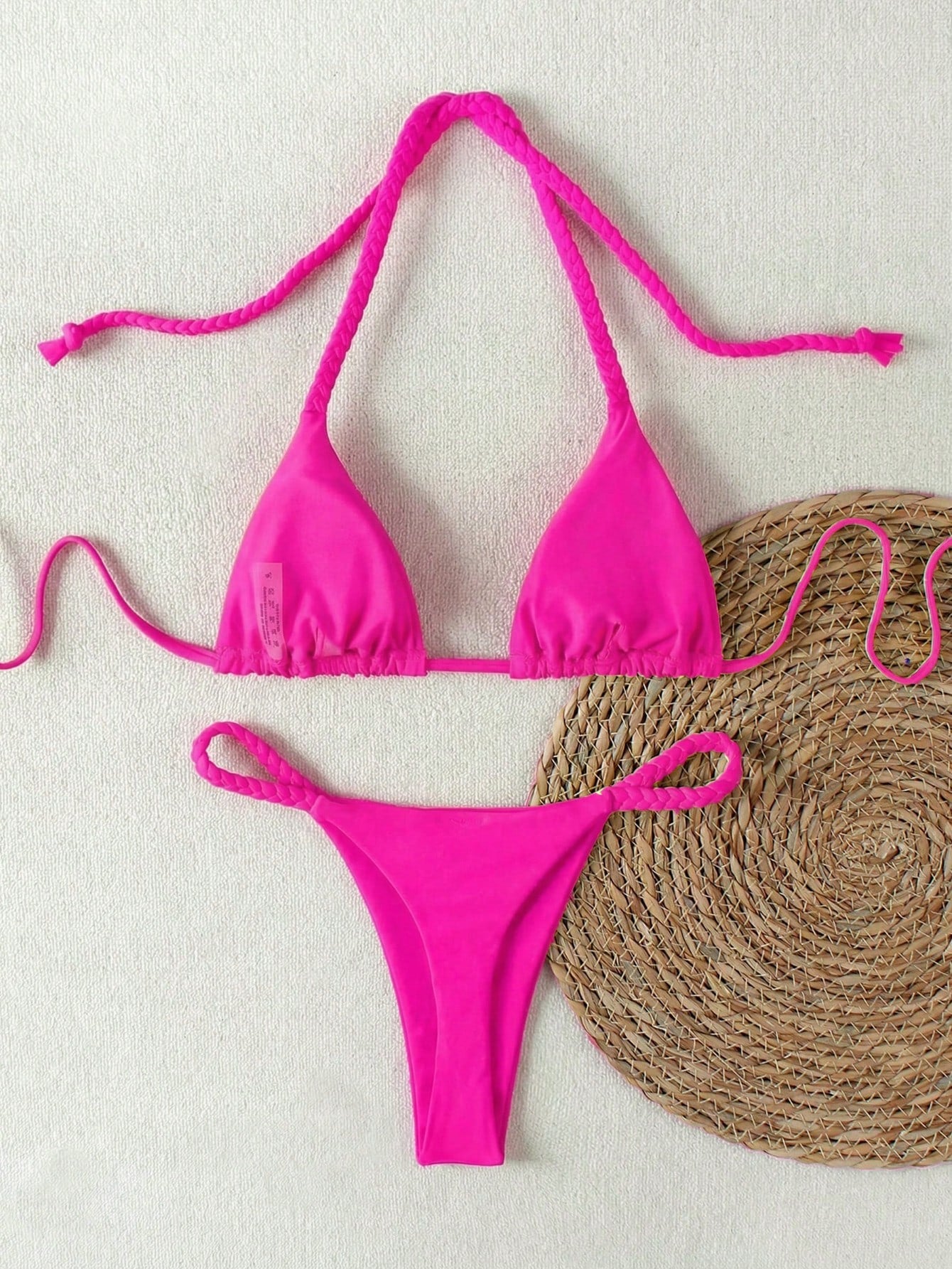 Ladies' Yellow Braided Strap Halter Bikini 2026 Spring Summer, Sexy Triangle Two Pieces Swimwear Set Ideal For Beach Summer Vacation