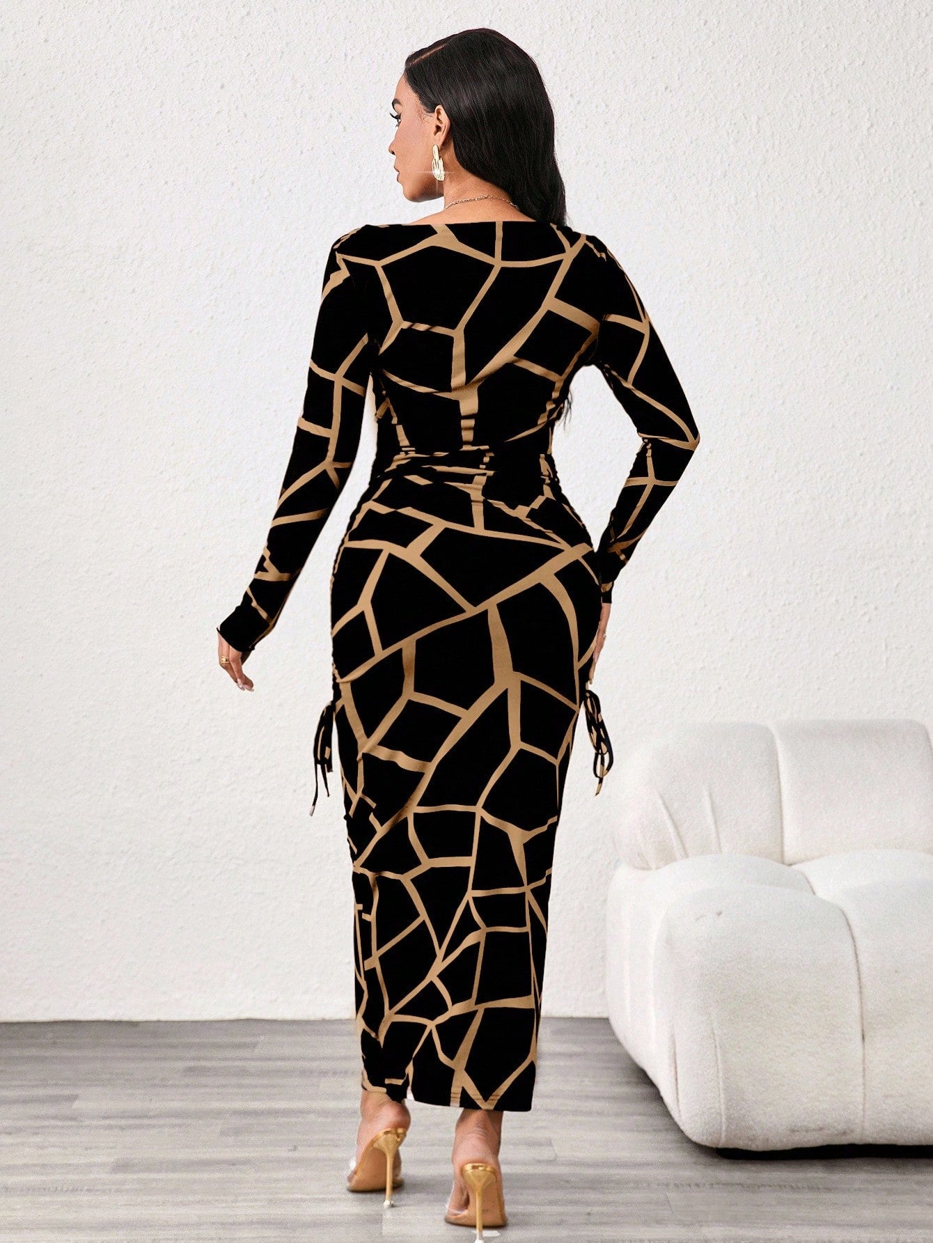 Lady 2025 New Contrast Color Leopard Print Women's Dress,Slim Fit Long Sleeve Boat Collar Black&Khaki Elegant Chic Night Out Autumn Blackness Fall Dresses