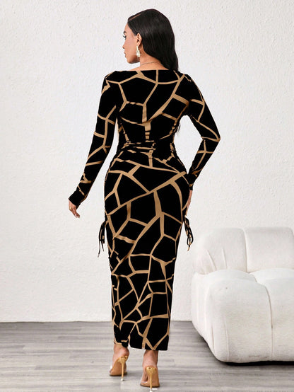 Lady 2025 New Contrast Color Leopard Print Women's Dress,Slim Fit Long Sleeve Boat Collar Black&Khaki Elegant Chic Night Out Autumn Blackness Fall Dresses