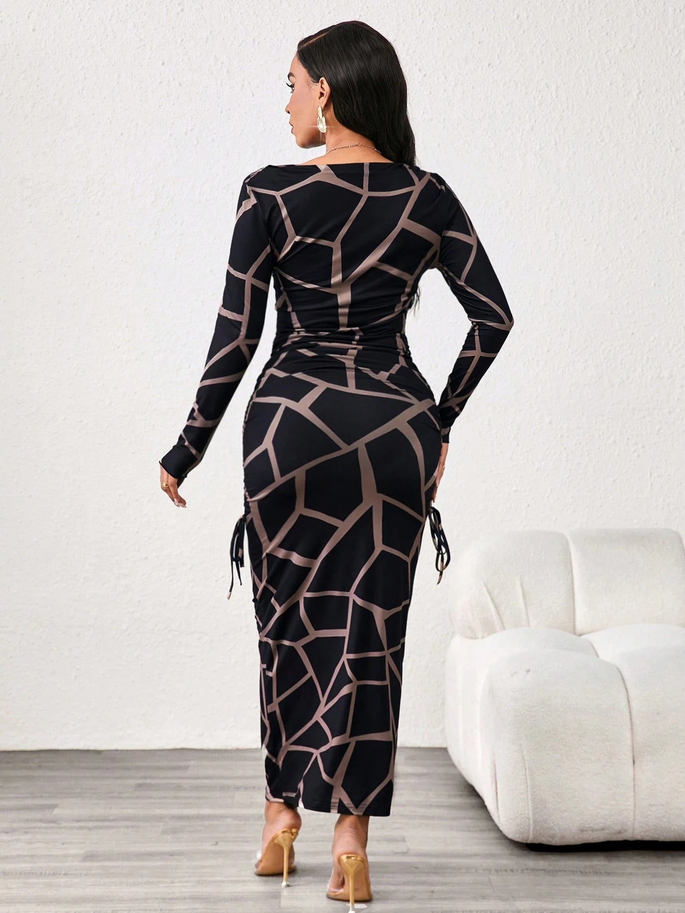 Lady 2025 New Contrast Color Leopard Print Women's Dress,Slim Fit Long Sleeve Boat Collar Black&Khaki Elegant Chic Night Out Autumn Blackness Fall Dresses