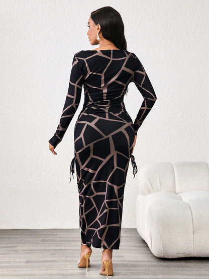 Lady 2025 New Contrast Color Leopard Print Women's Dress,Slim Fit Long Sleeve Boat Collar Black&Khaki Elegant Chic Night Out Autumn Blackness Fall Dresses