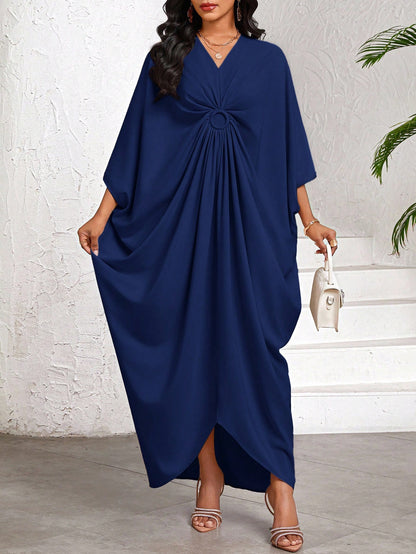 Lady 2025 New Women's Batwing Sleeve Dress,Navy Blue,Summer,Elegant,Modest,Dining,Party, Al-Adha,Bohemian Casual Loose Draped Holiday Vacation Wear