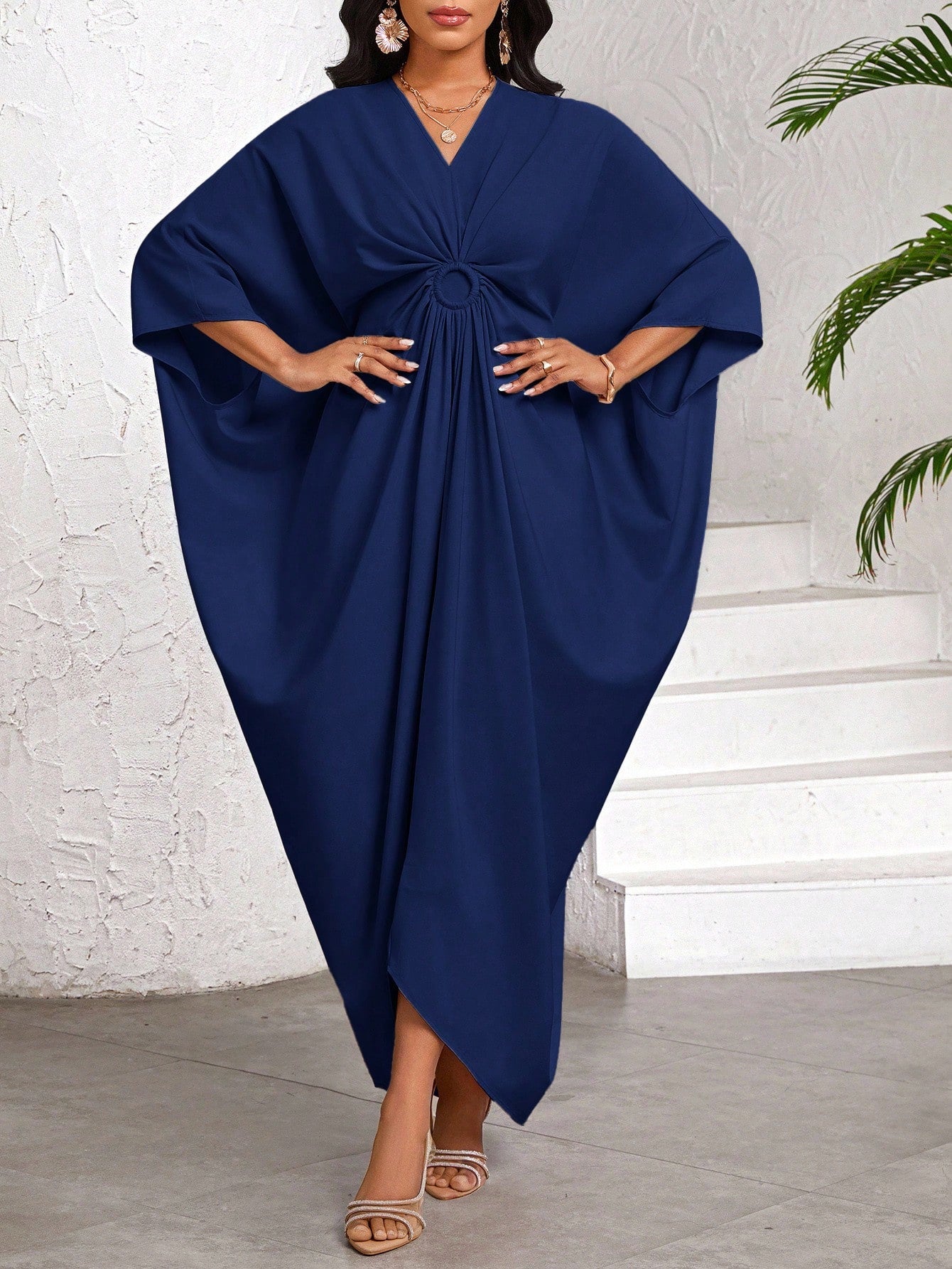 Lady 2025 New Women's Batwing Sleeve Dress,Navy Blue,Summer,Elegant,Modest,Dining,Party, Al-Adha,Bohemian Casual Loose Draped Holiday Vacation Wear