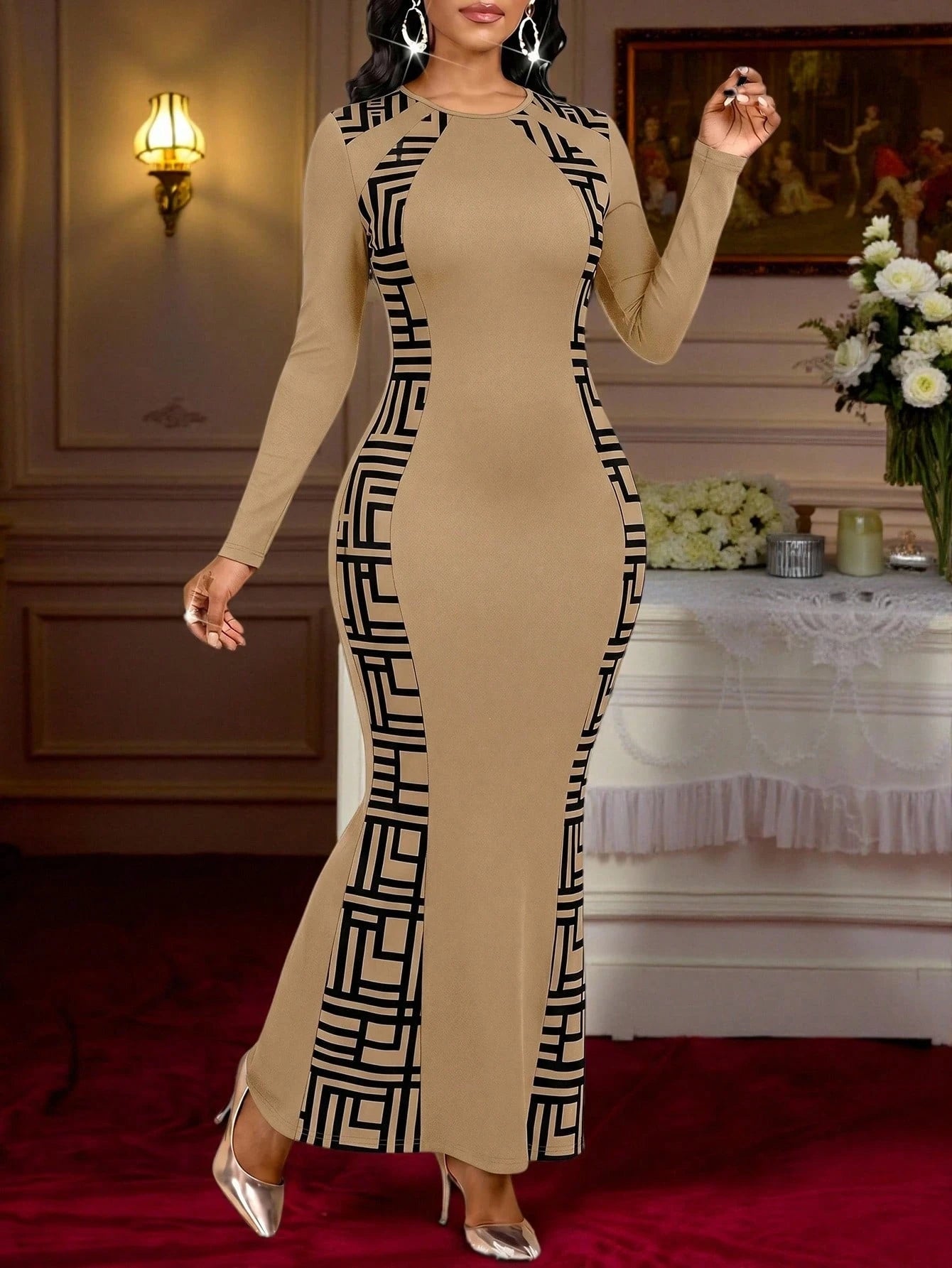 Lady Festival Outfits For Women Black And Beige Dress Luxury Evening Dinner Date And Occasion Dresses Casual Elegant Going Out Outfits Autumn
