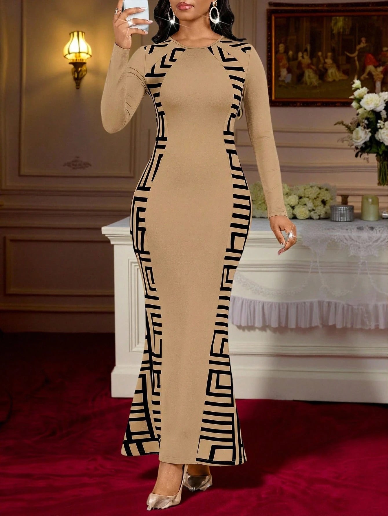 Lady Festival Outfits For Women Black And Beige Dress Luxury Evening Dinner Date And Occasion Dresses Casual Elegant Going Out Outfits Autumn