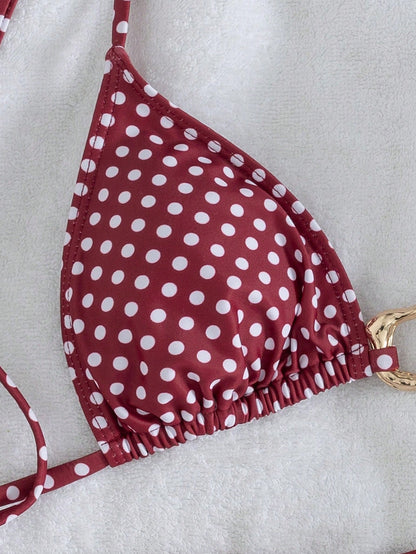 Lady's Print Halter & Tie-Side 2Pcs Swimwear: Sexy, Stylish, Young, Simple, High End, Lively, Cute – Beach Vacations And Travel Parties Summer Red