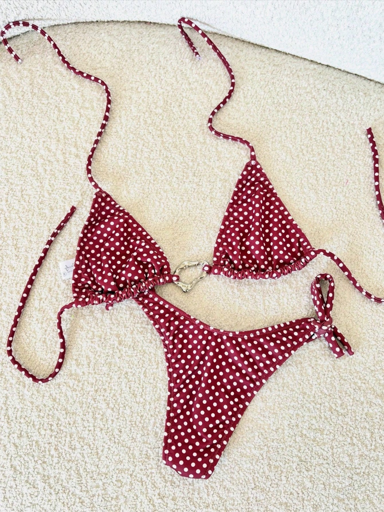 Lady's Print Halter & Tie-Side 2Pcs Swimwear: Sexy, Stylish, Young, Simple, High End, Lively, Cute – Beach Vacations And Travel Parties Summer Red
