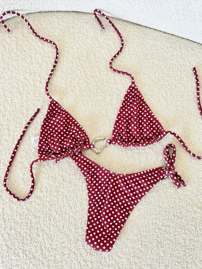 Lady's Print Halter & Tie-Side 2Pcs Swimwear: Sexy, Stylish, Young, Simple, High End, Lively, Cute – Beach Vacations And Travel Parties Summer Red
