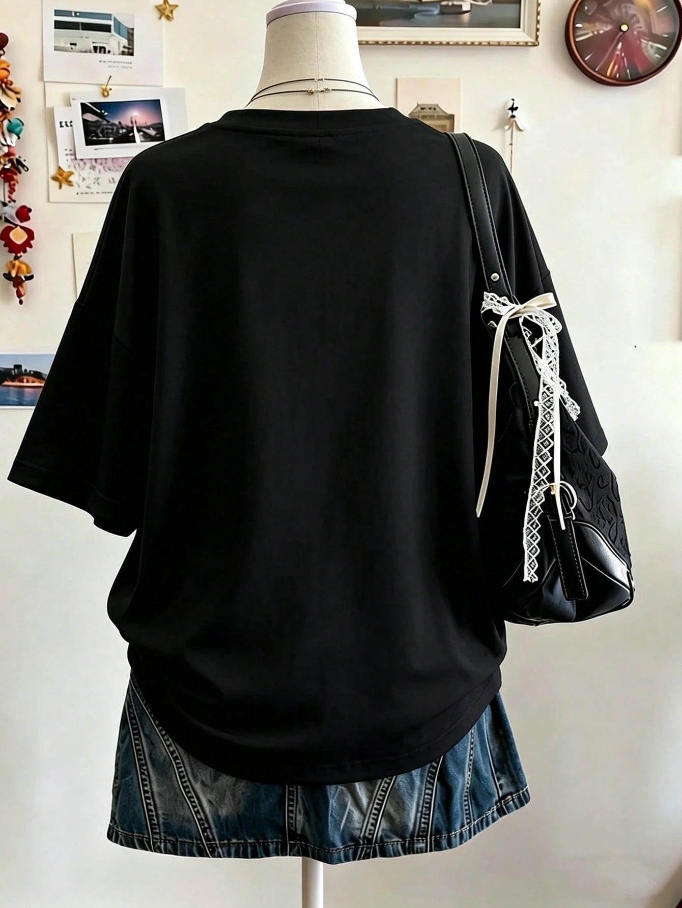 Lalippa Gothic Style Digital Print Fashion Minimalist Women Plus Size Long Crew Neck Drop Shoulder T-Shirt Friend's Gift