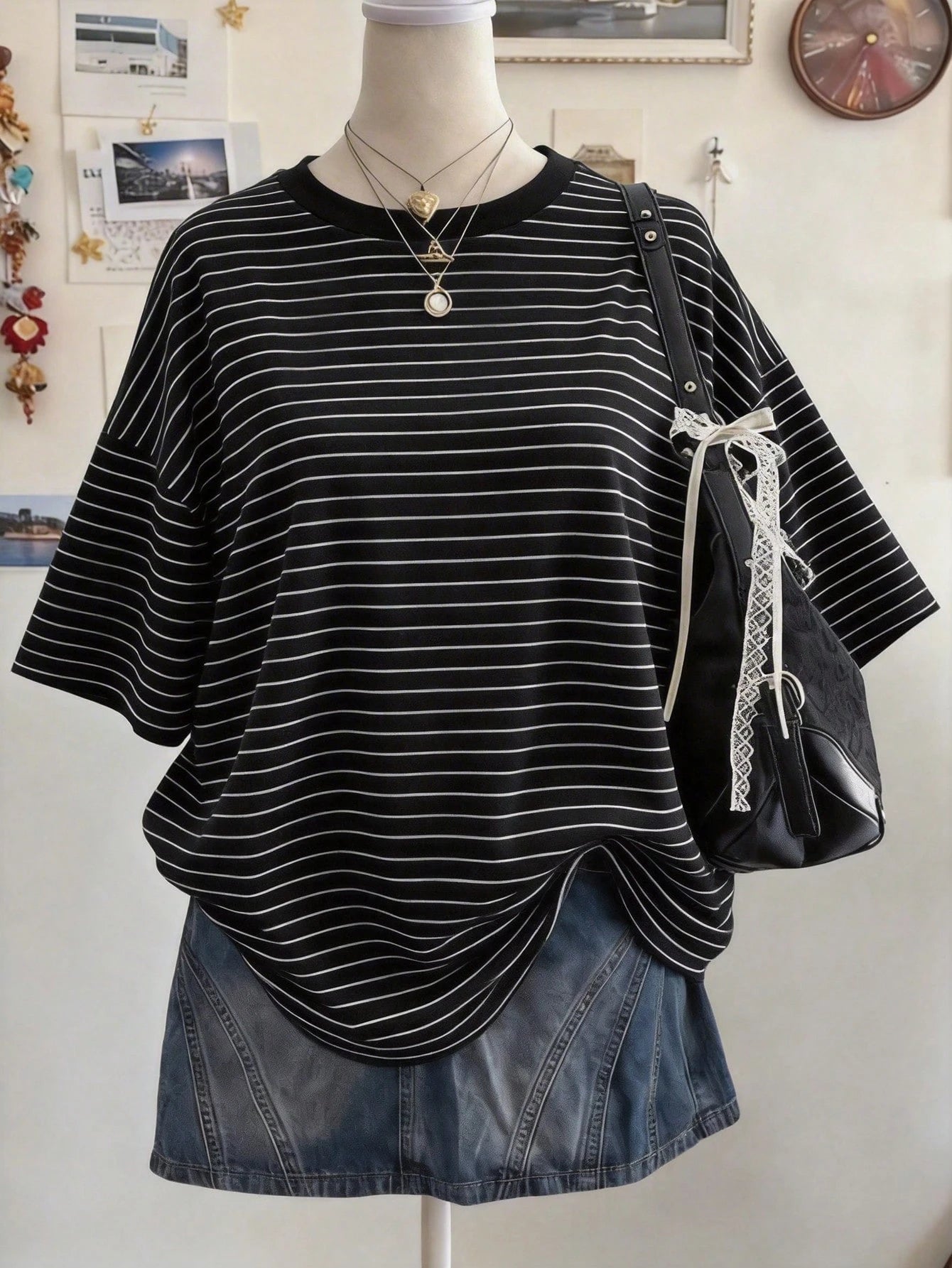 Lalippa Gothic Style Digital Print Fashion Minimalist Women Plus Size Long Crew Neck Drop Shoulder T-Shirt Friend's Gift