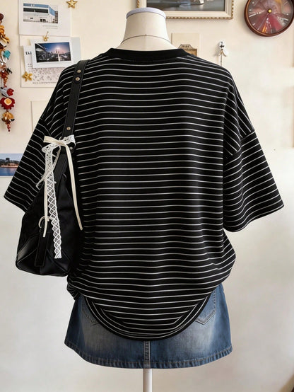 Lalippa Gothic Style Digital Print Fashion Minimalist Women Plus Size Long Crew Neck Drop Shoulder T-Shirt Friend's Gift