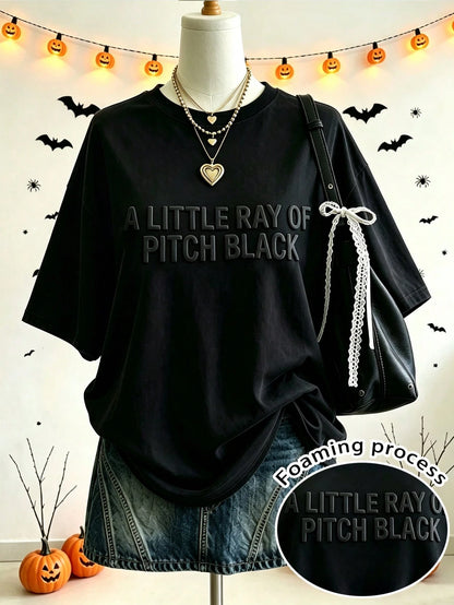 Lalippa Halloween Theme Black Foam Print T-Shirt Gothic Dark Style Slogan Foam Graphic Short Sleeve T-Shirt